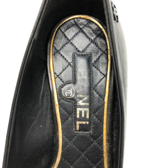 CHANEL pumps leather black CC COCO Mark Ribbon motif 34