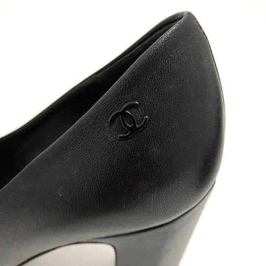 CHANEL pumps leather black CC COCO Mark Ribbon motif 34
