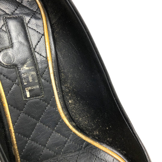 CHANEL pumps leather black CC COCO Mark Ribbon motif 34