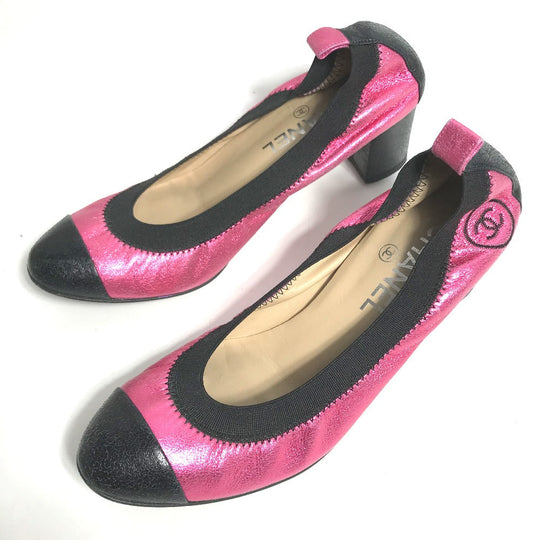 CHANEL pumps G26643 leather pink Metallic CC COCO Mark Women 37.5 Used Authentic