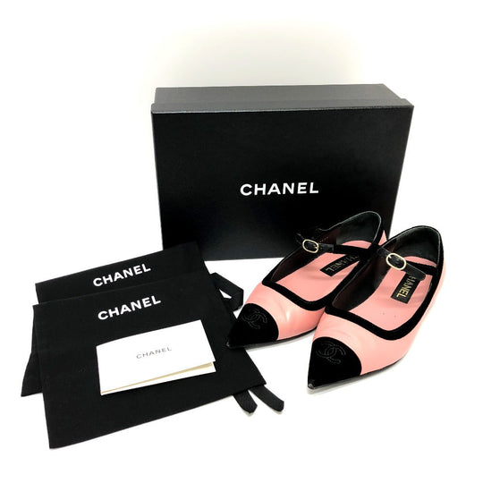 CHANEL pumps G39604 Lambskin, Velour pink 22K Merry Jane Women 38 Used Authentic