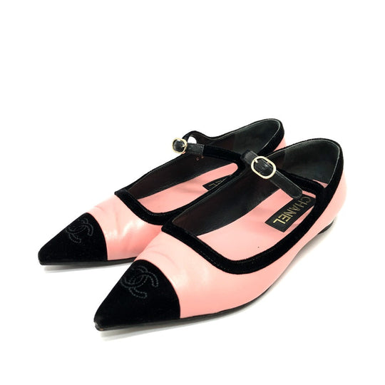 CHANEL pumps G39604 Lambskin, Velour pink 22K Merry Jane Women 38 Used Authentic
