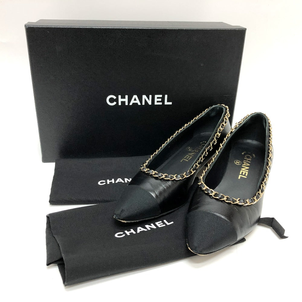 CHANEL pumps G35386 leather black 20C CC COCO Mark Chain 35  1/2C