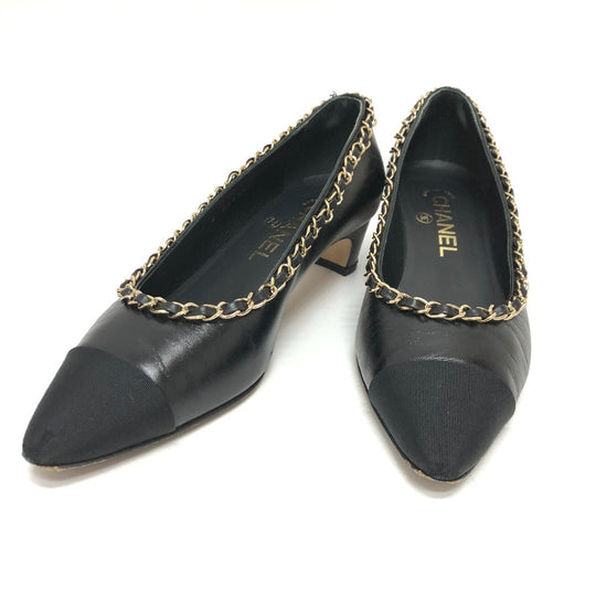CHANEL pumps G35386 leather black 20C CC COCO Mark Chain 35  1/2C