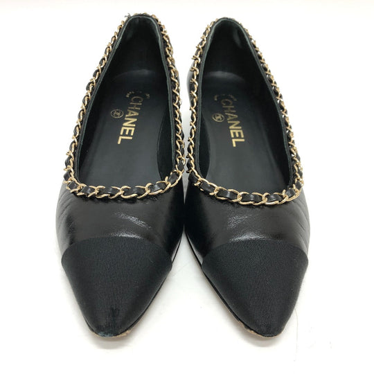 CHANEL pumps G35386 leather black 20C CC COCO Mark Chain 35  1/2C