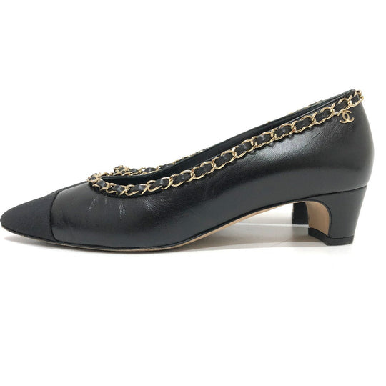 CHANEL pumps G35386 leather black 20C CC COCO Mark Chain 35  1/2C