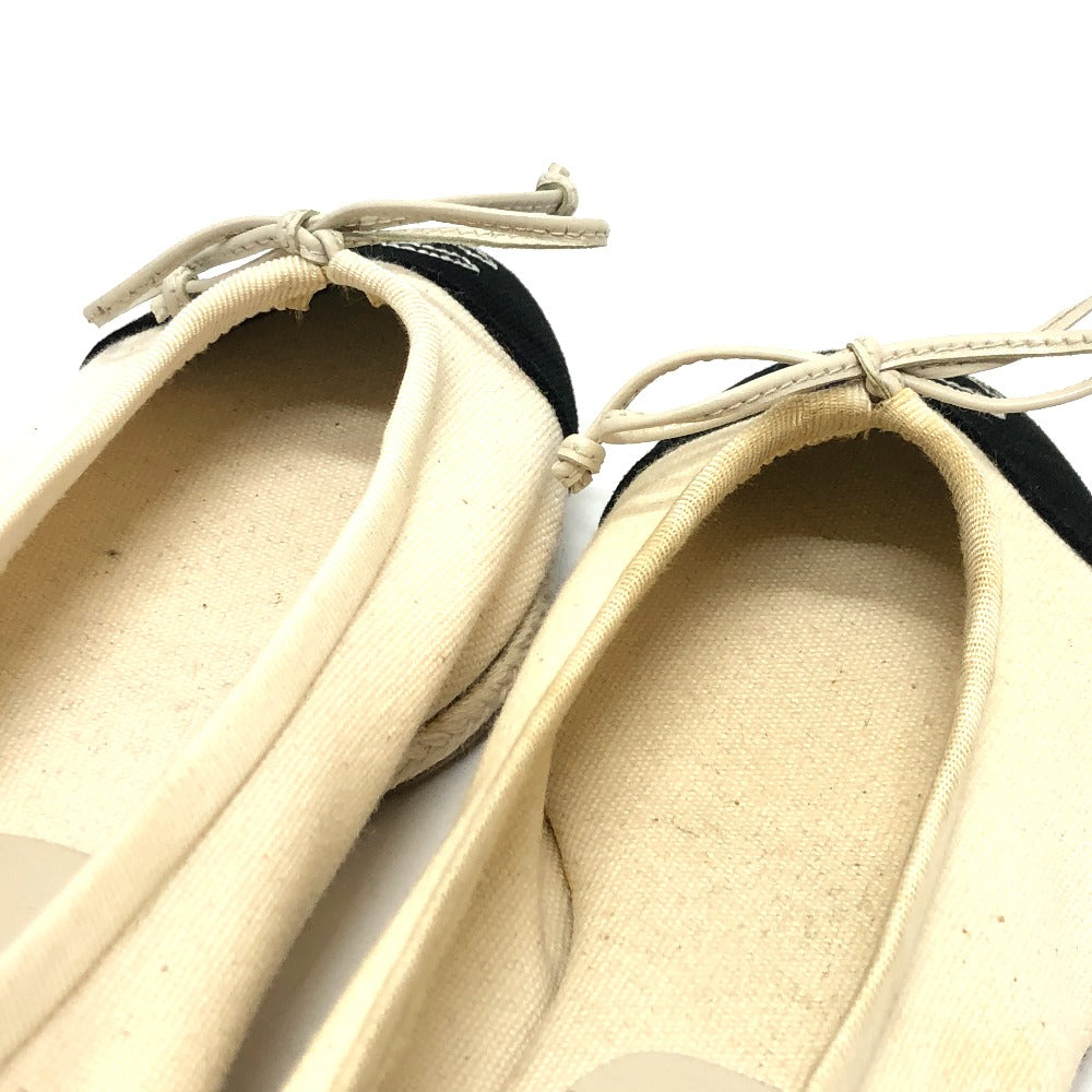CHANEL pumps canvas white COCO Mark Espado Ribbon Women 35 Used Authentic