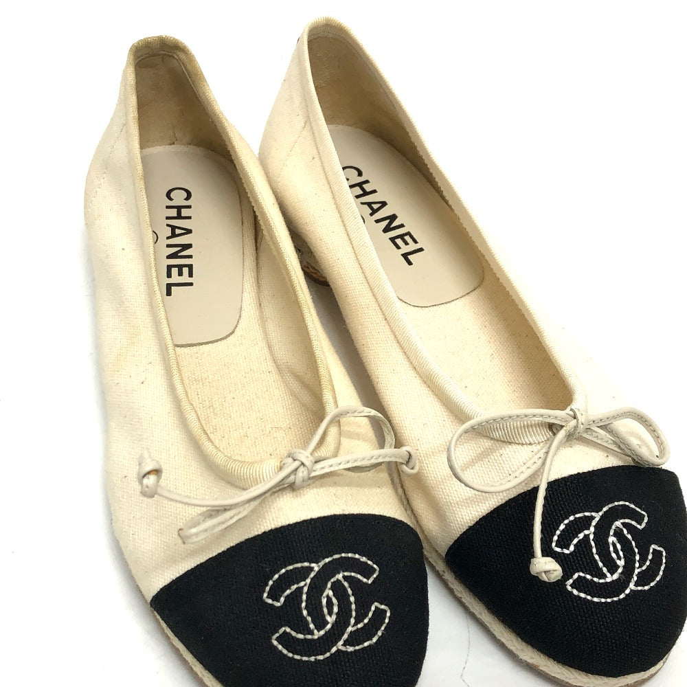 CHANEL pumps canvas white COCO Mark Espado Ribbon Women 35 Used Authentic