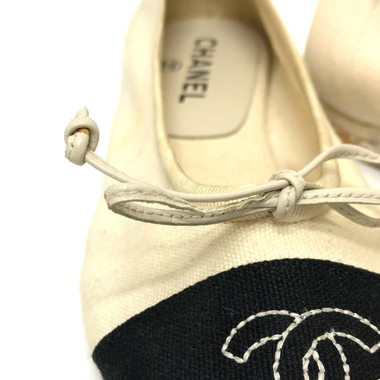 CHANEL pumps canvas white COCO Mark Espado Ribbon Women 35 Used Authentic