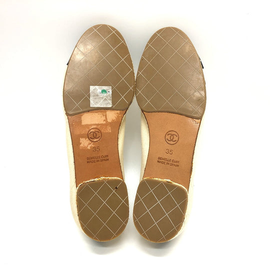 CHANEL pumps canvas white COCO Mark Espado Ribbon Women 35 Used Authentic