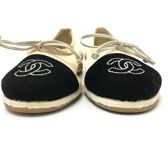CHANEL pumps canvas white COCO Mark Espado Ribbon Women 35 Used Authentic