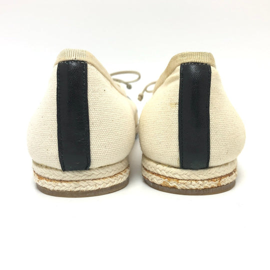 CHANEL pumps canvas white COCO Mark Espado Ribbon Women 35 Used Authentic