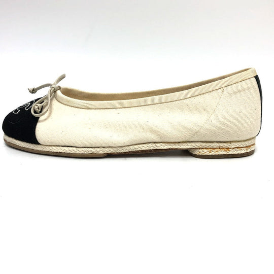 CHANEL pumps canvas white COCO Mark Espado Ribbon Women 35 Used Authentic