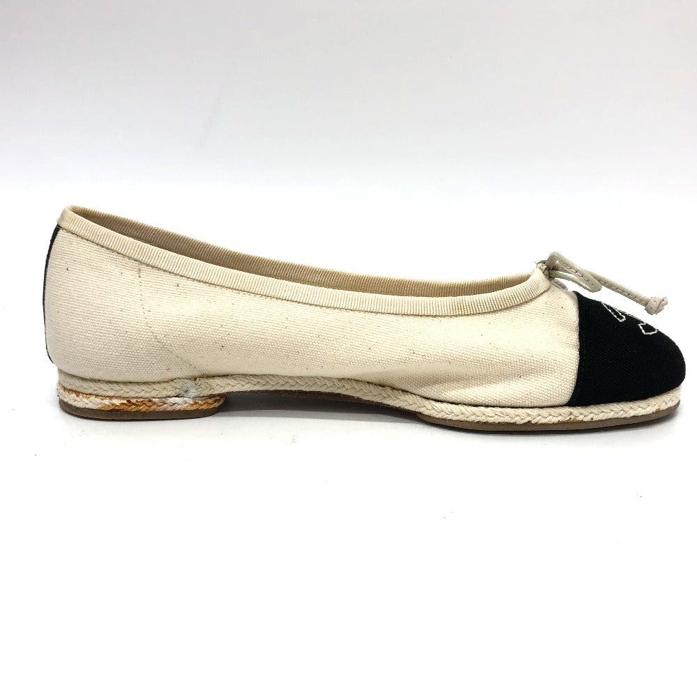 CHANEL pumps canvas white COCO Mark Espado Ribbon Women 35 Used Authentic