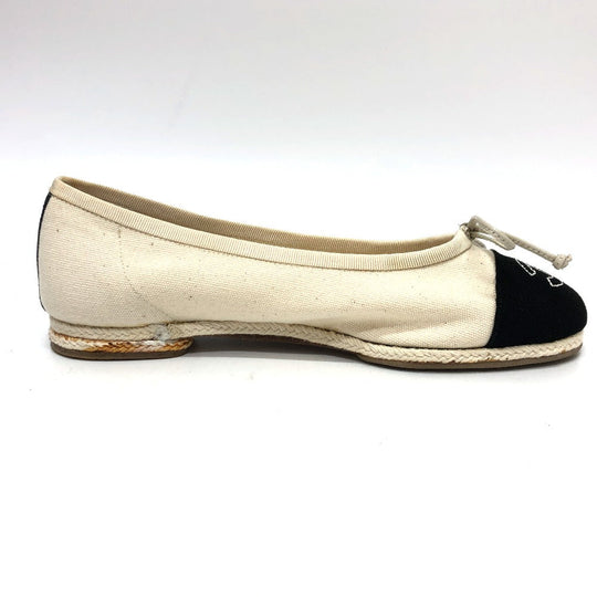 CHANEL pumps canvas white COCO Mark Espado Ribbon Women 35 Used Authentic