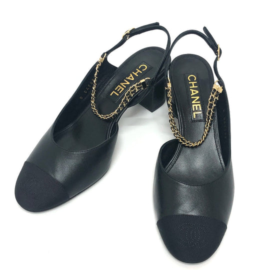 CHANEL pumps G45092 leather black 23A Chain 37 1/2