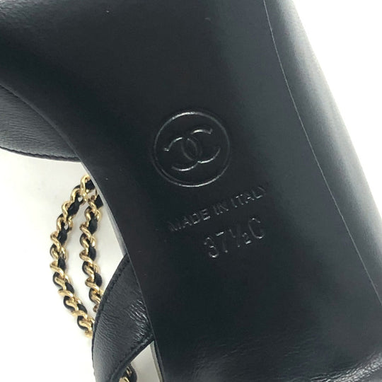 CHANEL pumps G45092 leather black 23A Chain 37 1/2