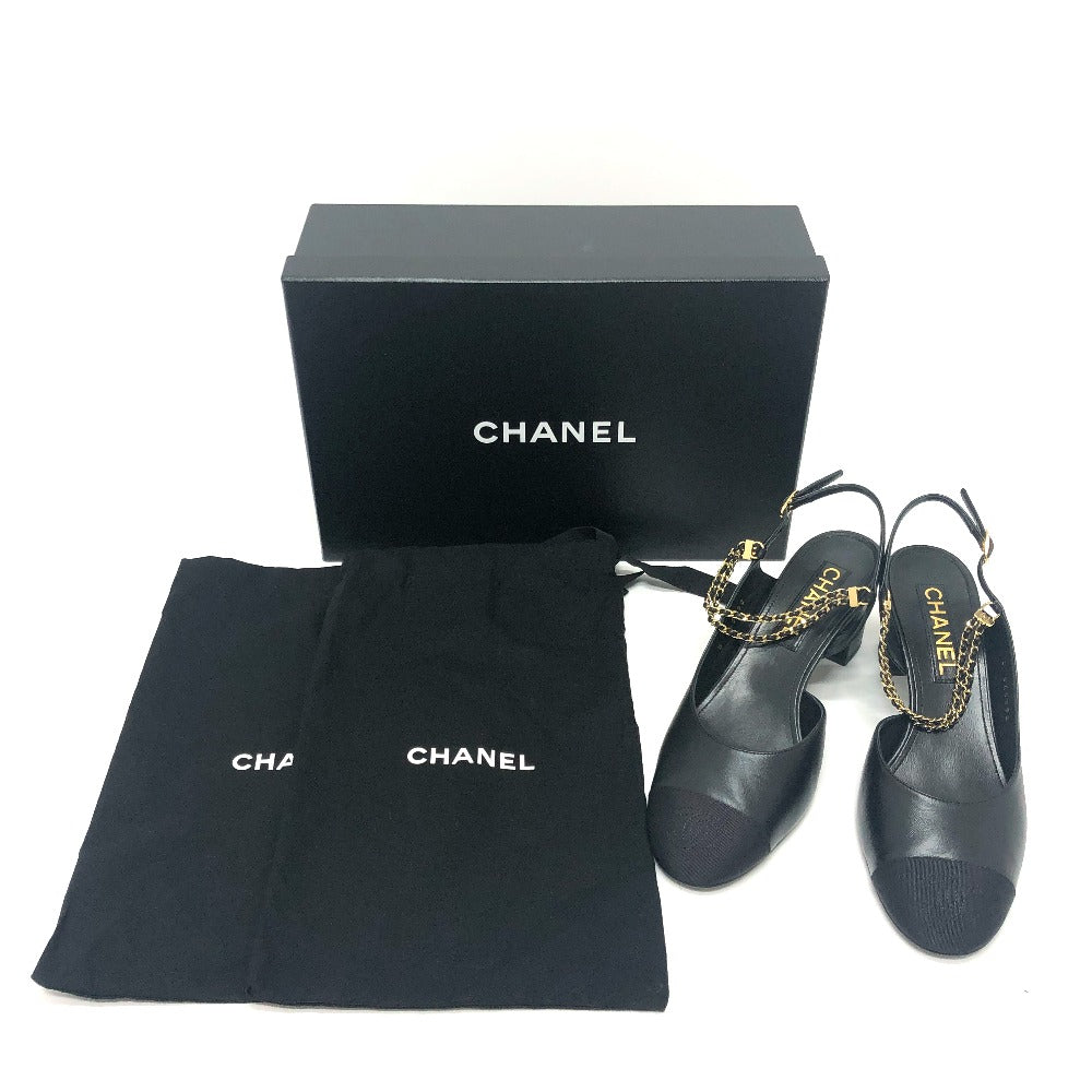 CHANEL pumps G45092 leather black 23A Chain 37 1/2