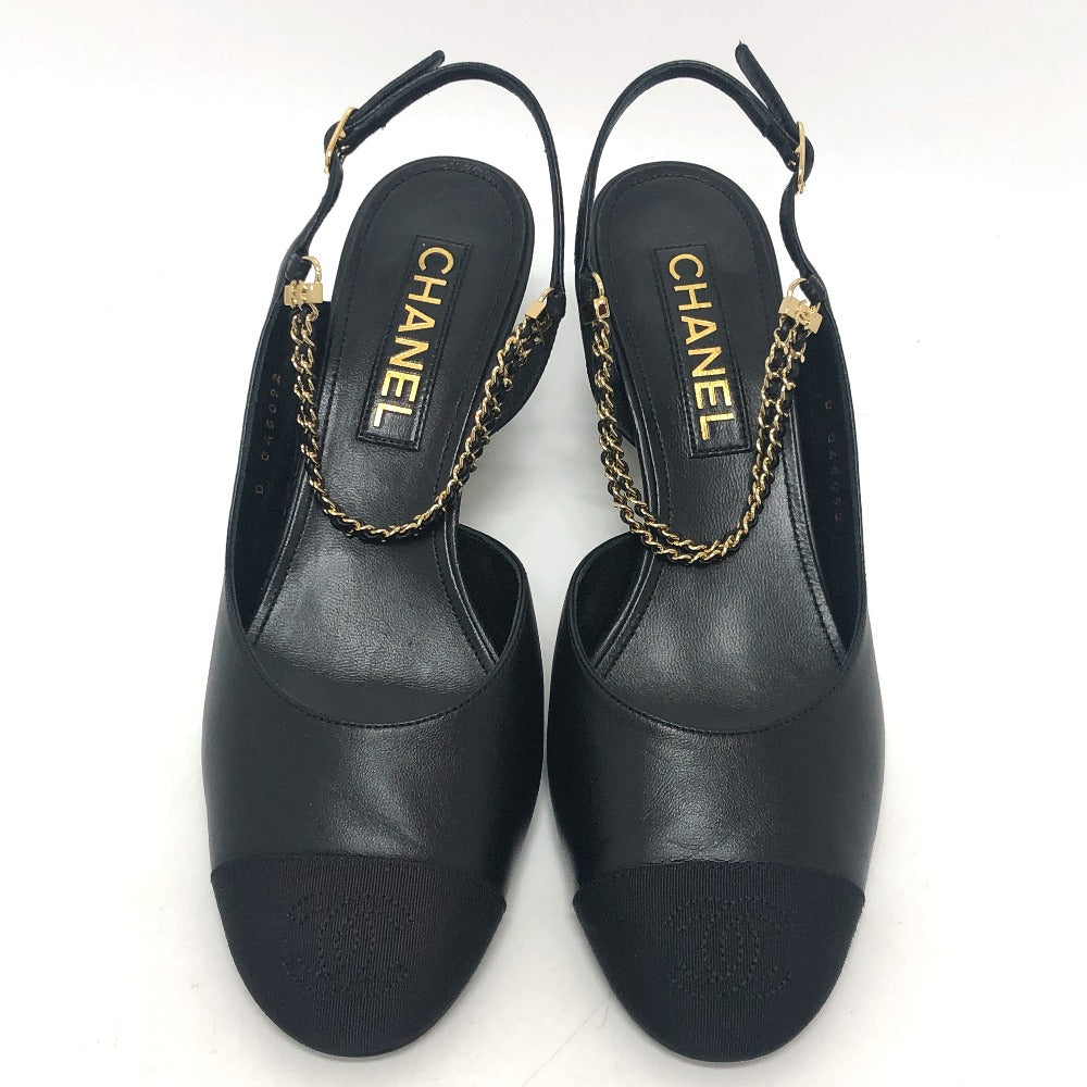 CHANEL pumps G45092 leather black 23A Chain 37 1/2