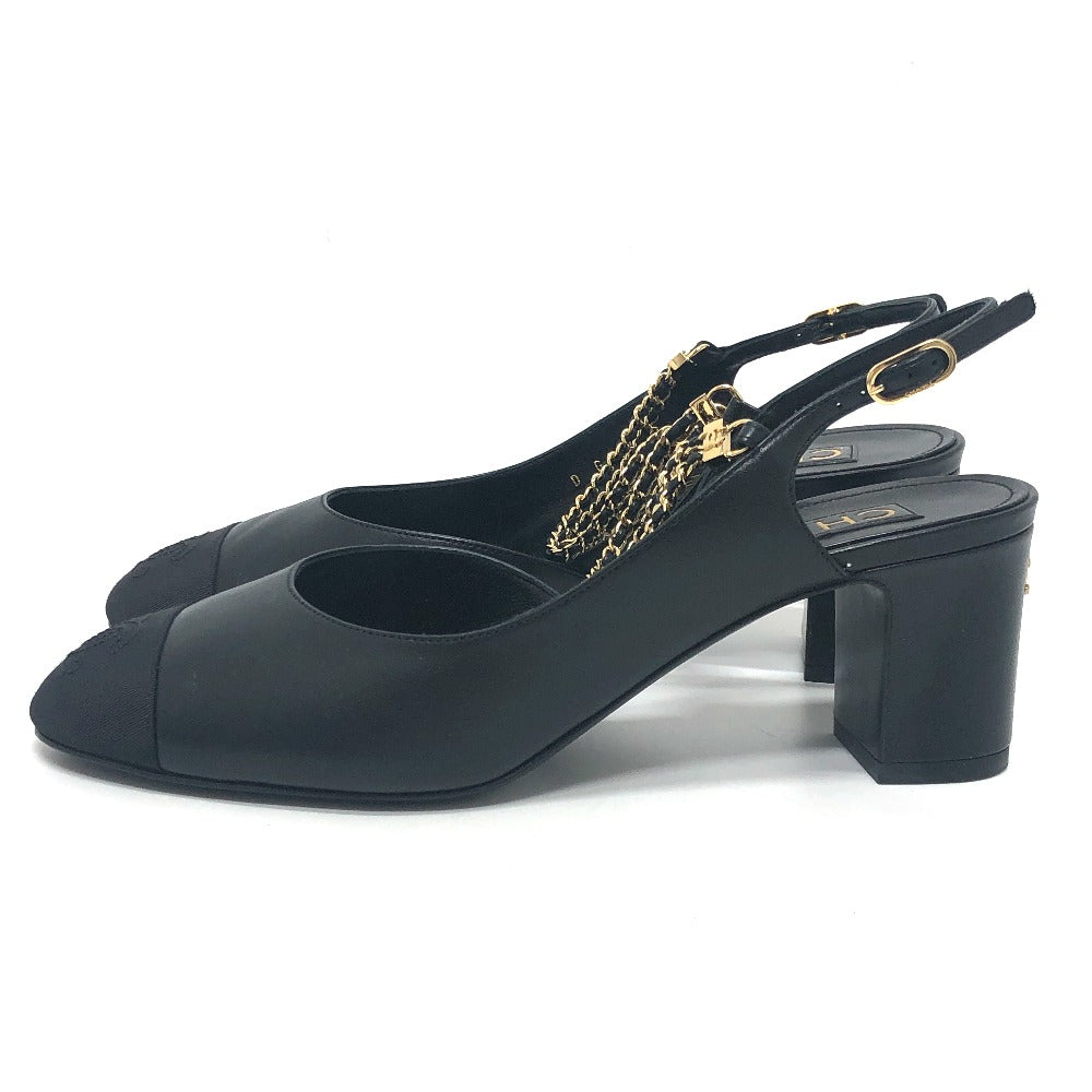 CHANEL pumps G45092 leather black 23A Chain 37 1/2