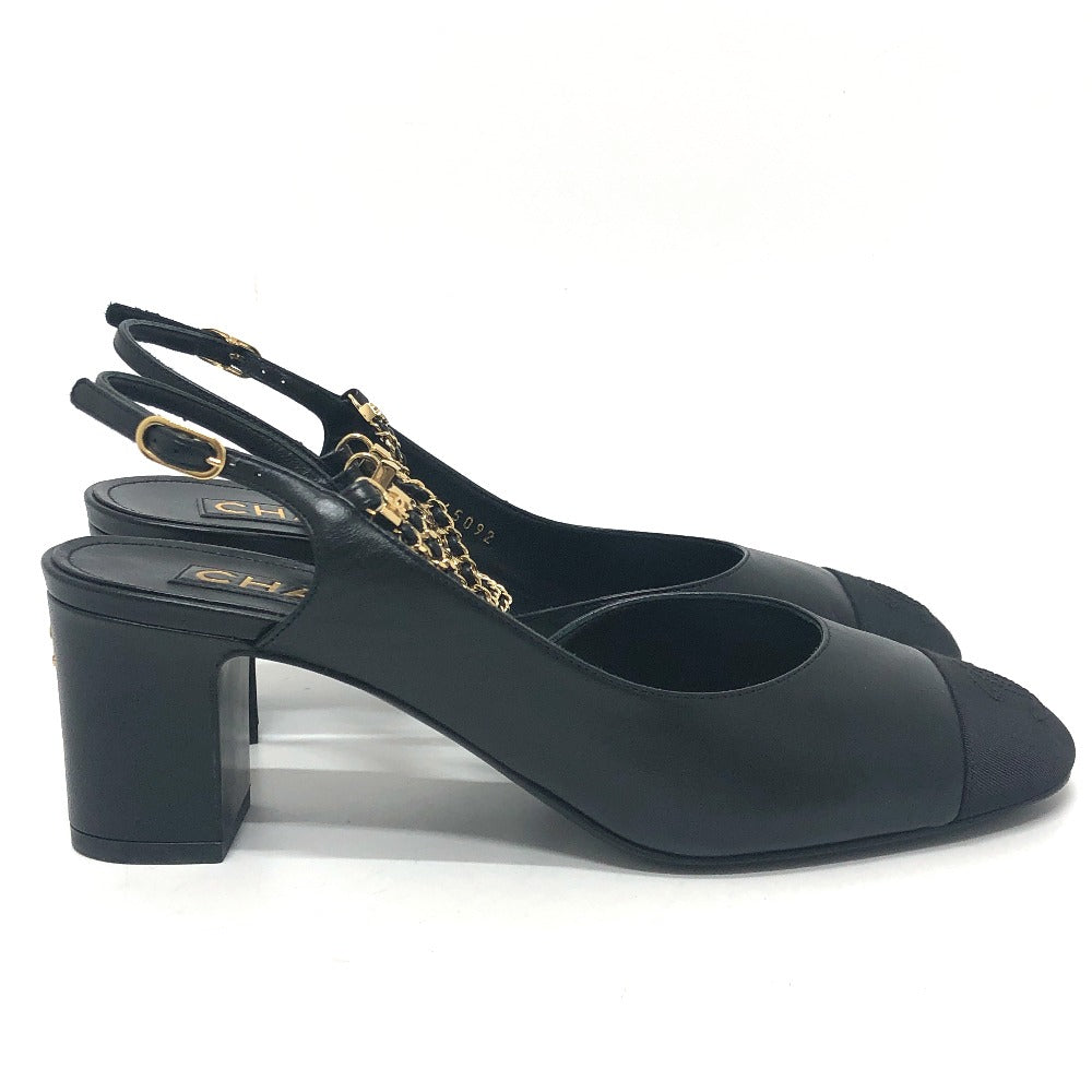 CHANEL pumps G45092 leather black 23A Chain 37 1/2