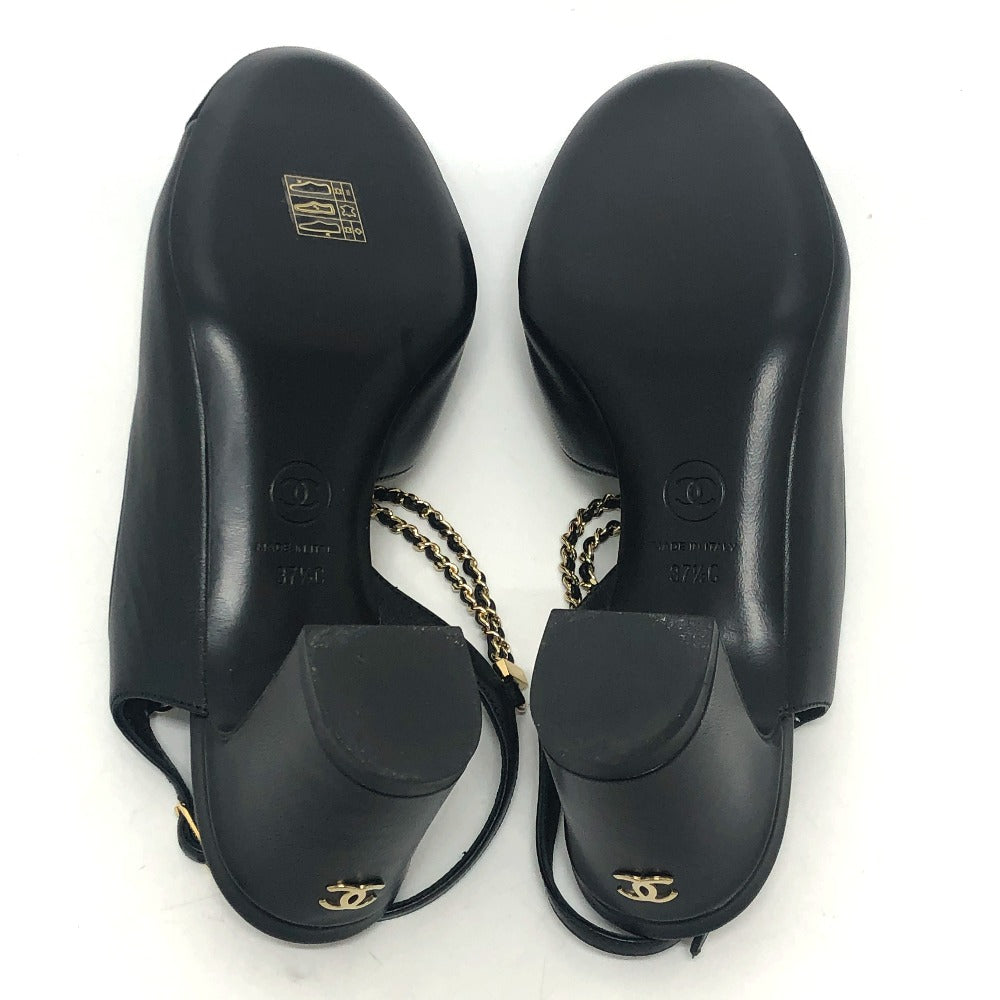 CHANEL pumps G45092 leather black 23A Chain 37 1/2