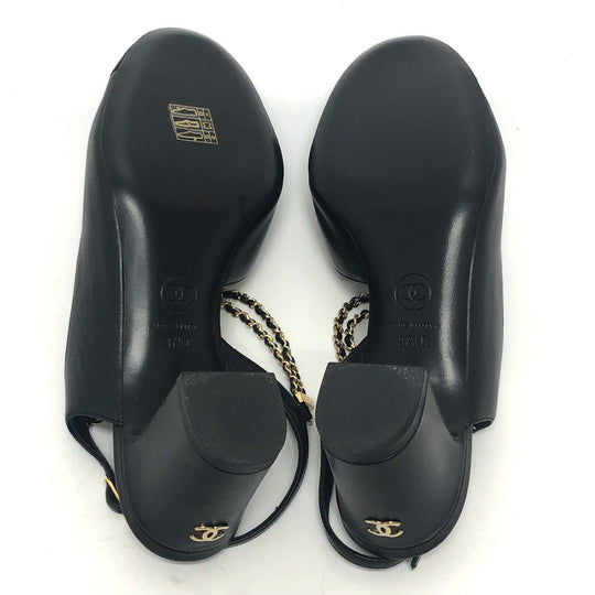 CHANEL pumps G45092 leather black 23A Chain 37 1/2