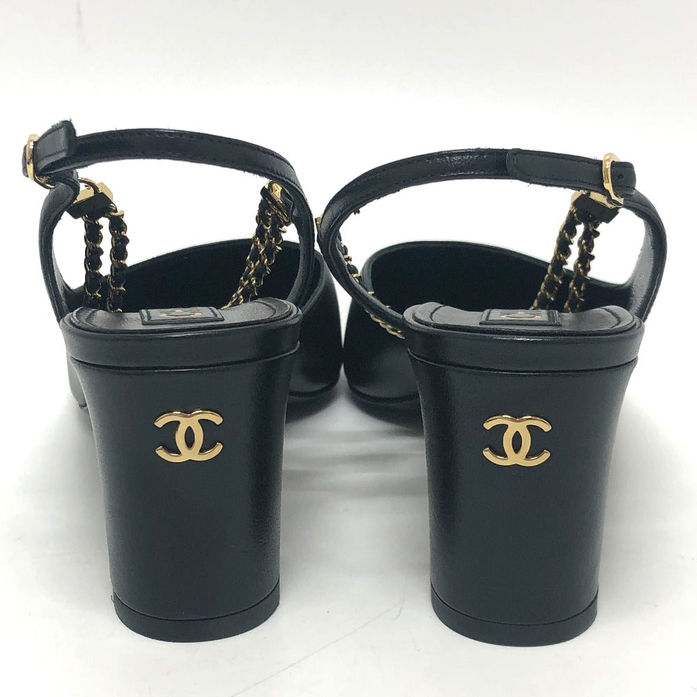 CHANEL pumps G45092 leather black 23A Chain 37 1/2