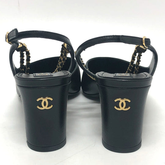 CHANEL pumps G45092 leather black 23A Chain 37 1/2