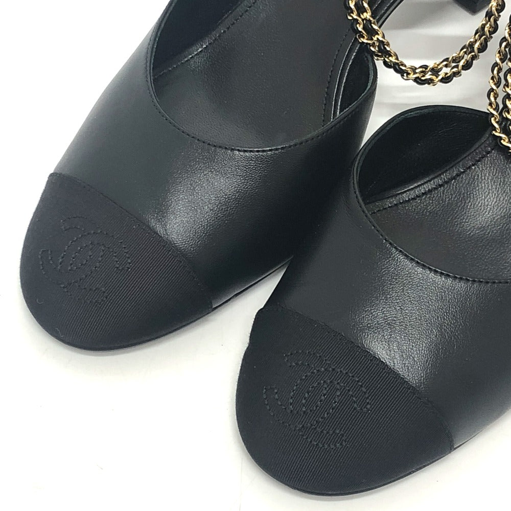 CHANEL pumps G45092 leather black 23A Chain 37 1/2
