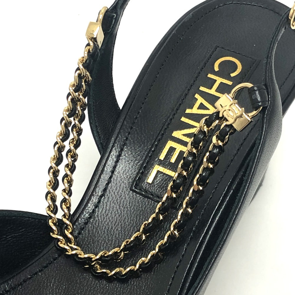 CHANEL pumps G45092 leather black 23A Chain 37 1/2