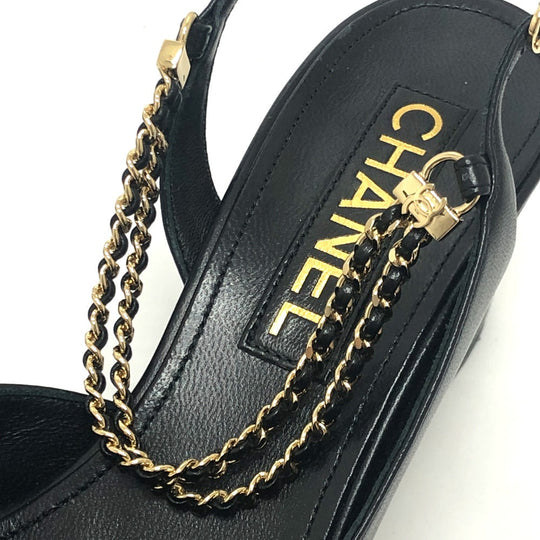 CHANEL pumps G45092 leather black 23A Chain 37 1/2