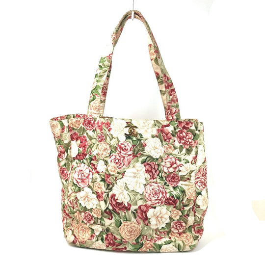 CHANEL Tote Bag canvas pink Floral Flower CC COCO Mark Women Used Authentic
