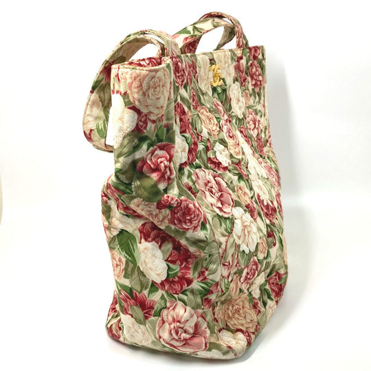 CHANEL Tote Bag canvas pink Floral Flower CC COCO Mark Women Used Authentic