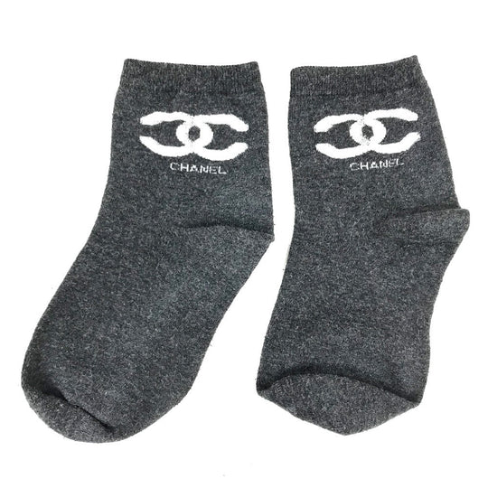 CHANEL socks cotton gray CC COCO Mark socks Women Used Authentic