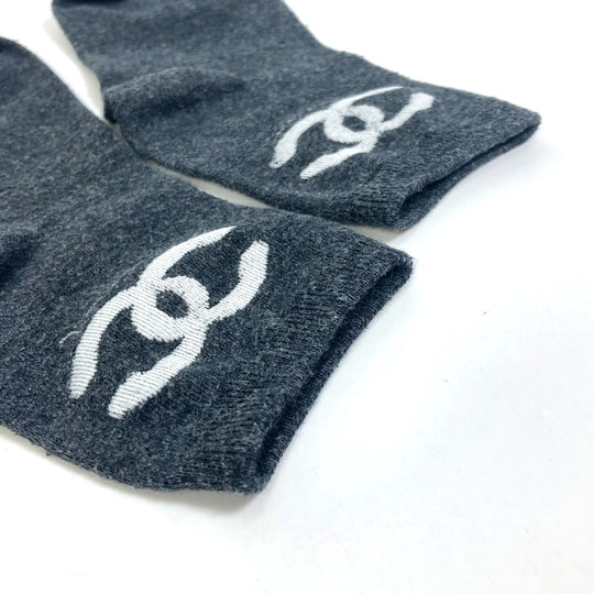 CHANEL socks cotton gray CC COCO Mark socks Women Used Authentic