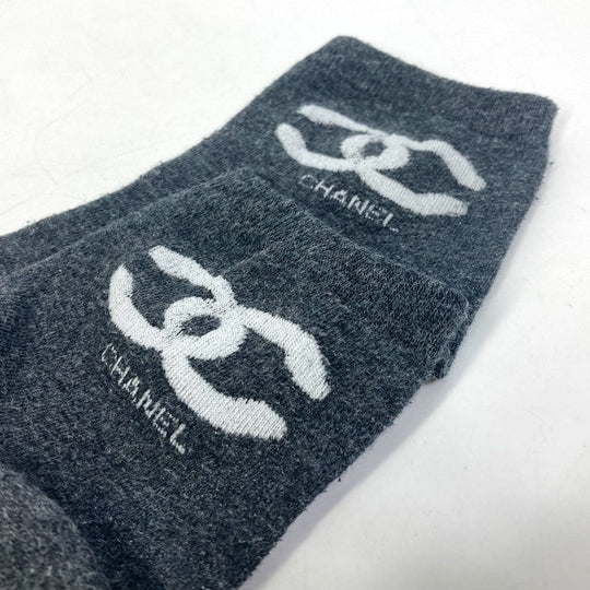 CHANEL socks cotton gray CC COCO Mark socks Women Used Authentic