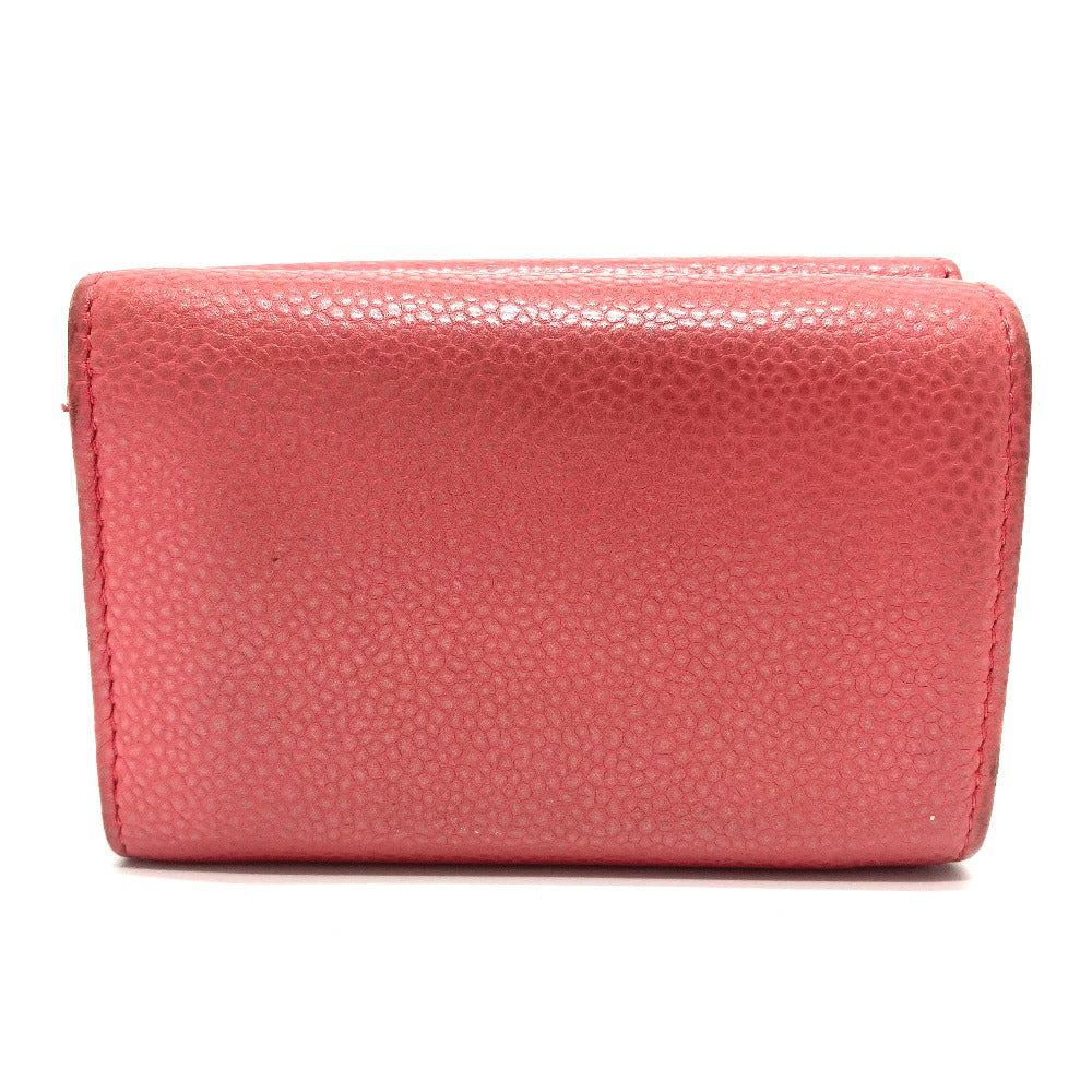 CHANEL Trifold wallet A70796 Caviar skin salmon pink CC COCO Mark W Hook Wallet Small Flap Wallet Women Used Authentic