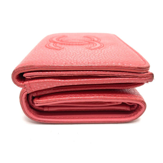 CHANEL Trifold wallet A70796 Caviar skin salmon pink CC COCO Mark W Hook Wallet Small Flap Wallet Women Used Authentic