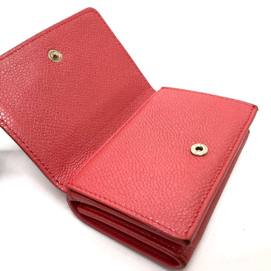 CHANEL Trifold wallet A70796 Caviar skin salmon pink CC COCO Mark W Hook Wallet Small Flap Wallet Women Used Authentic