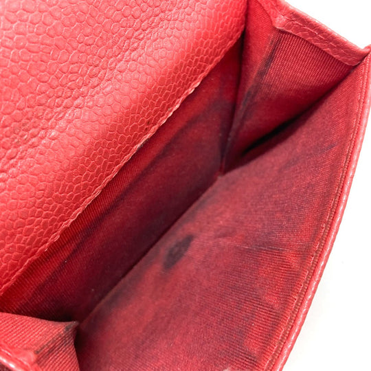 CHANEL Trifold wallet A70796 Caviar skin salmon pink CC COCO Mark W Hook Wallet Small Flap Wallet Women Used Authentic