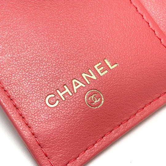 CHANEL Trifold wallet A70796 Caviar skin salmon pink CC COCO Mark W Hook Wallet Small Flap Wallet Women Used Authentic