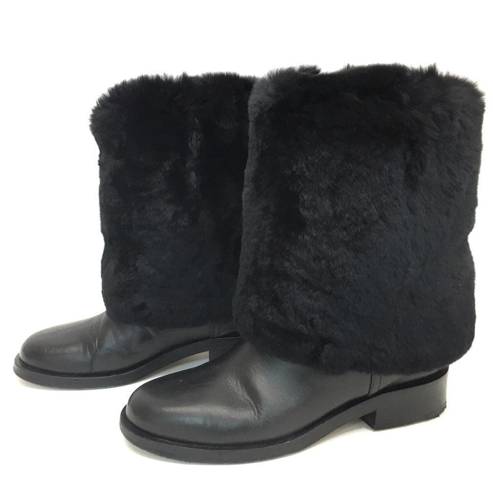 CHANEL boots G31196 leather black CC COCO Mark 15B Women 38 Used Authentic