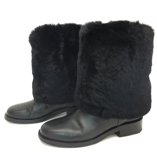 CHANEL boots G31196 leather black CC COCO Mark 15B Women 38 Used Authentic
