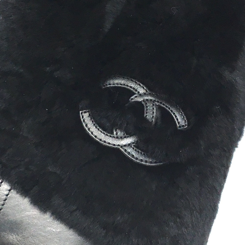 CHANEL boots G31196 leather black CC COCO Mark 15B Women 38 Used Authentic