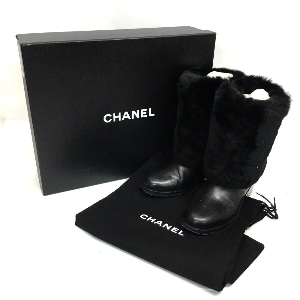 CHANEL boots G31196 leather black CC COCO Mark 15B Women 38 Used Authentic
