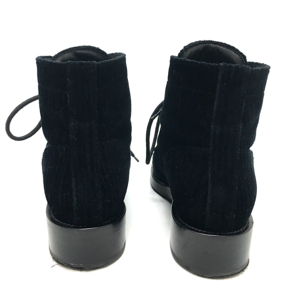 CHANEL boots G34954 velvet black CC COCO Mark Lace up Women 37.5 Used Authentic