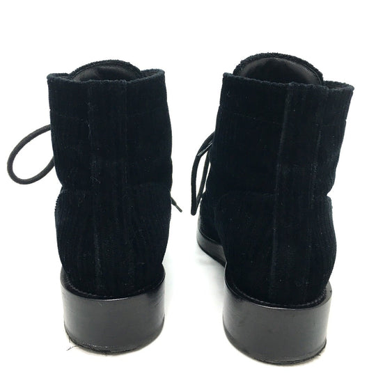 CHANEL boots G34954 velvet black CC COCO Mark Lace up Women 37.5 Used Authentic