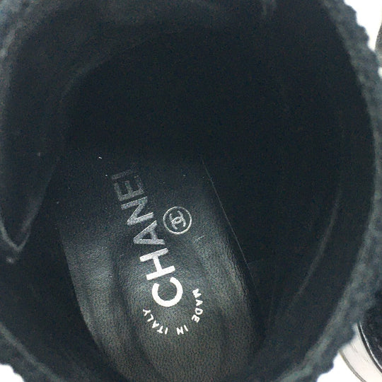 CHANEL boots G34954 velvet black CC COCO Mark Lace up Women 37.5 Used Authentic