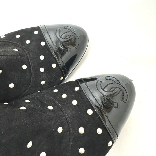 CHANEL boots G G33426 suede black pearl dot Women 36C Used Authentic